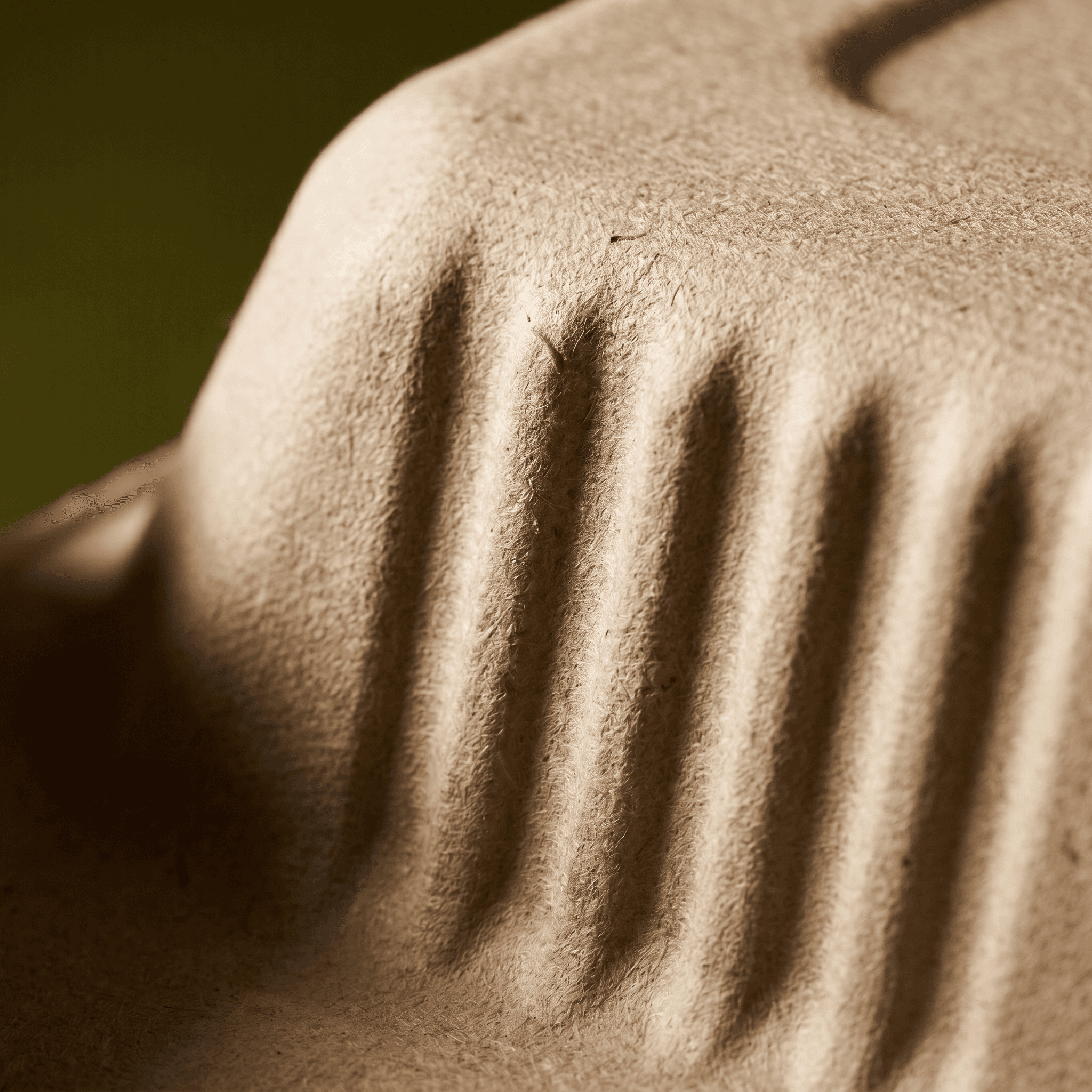 Macro detail of the molded sugarcane bagasse fiber surface and ribbed sidewall