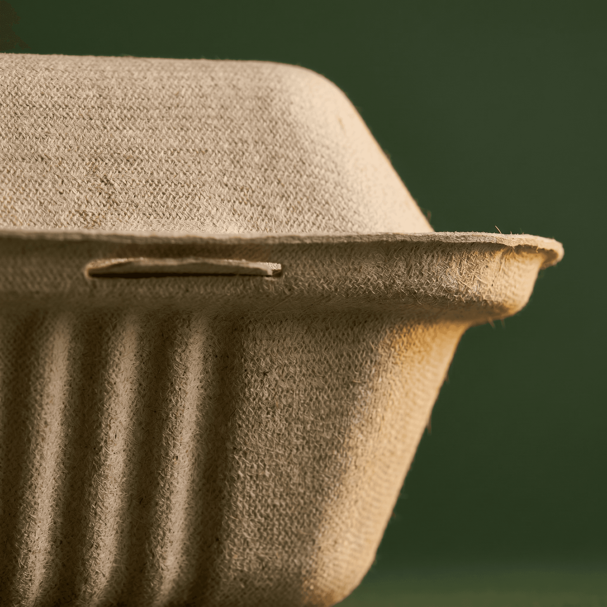 Macro detail of the molded sugarcane bagasse fiber surface and ribbed sidewall