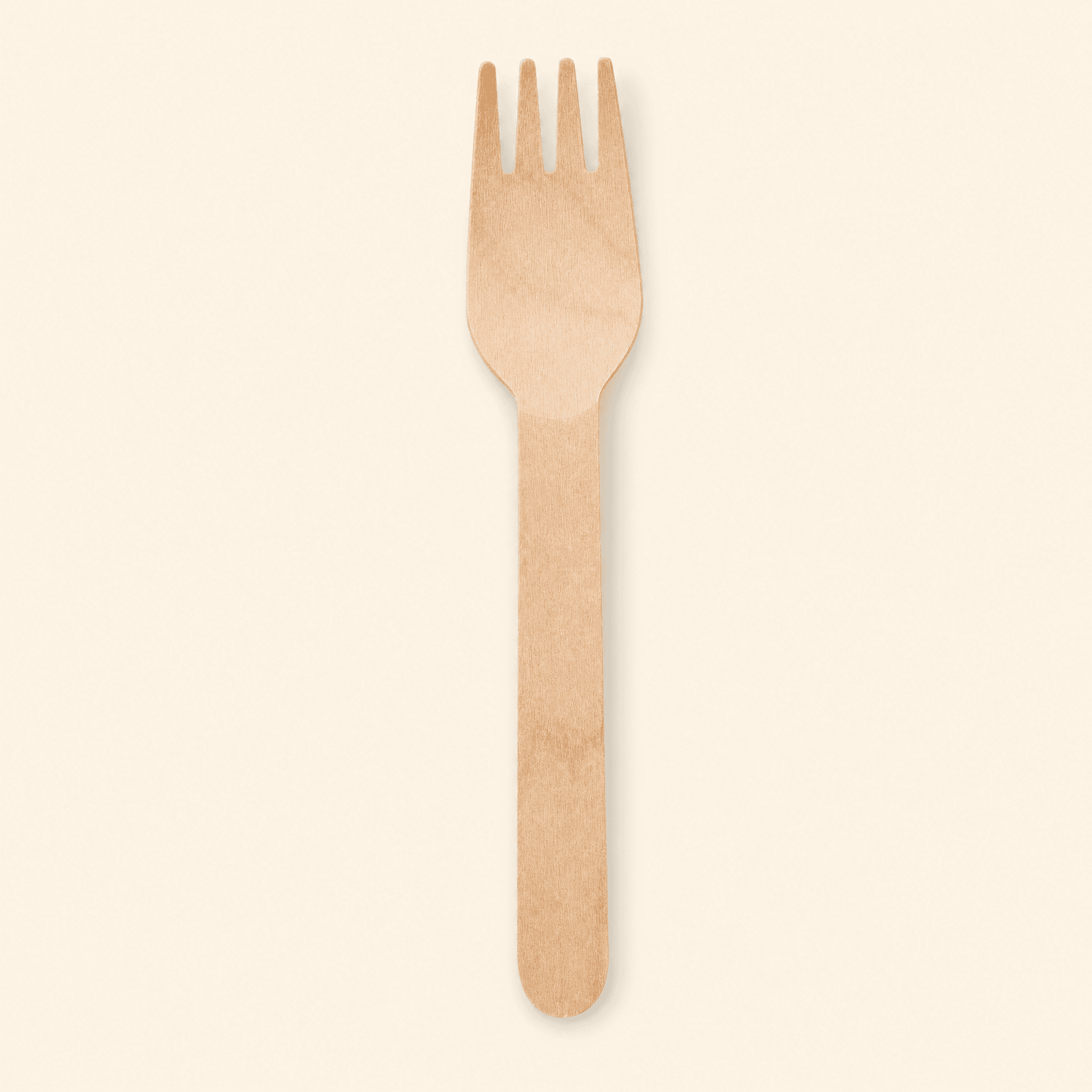 Top-down view of the birch fork on a cream background, showing the four tines and flat tapered handle